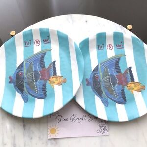 Anthropologie Nathalie Lete Set of Two Melamine Plates Fish By the Sea NWT